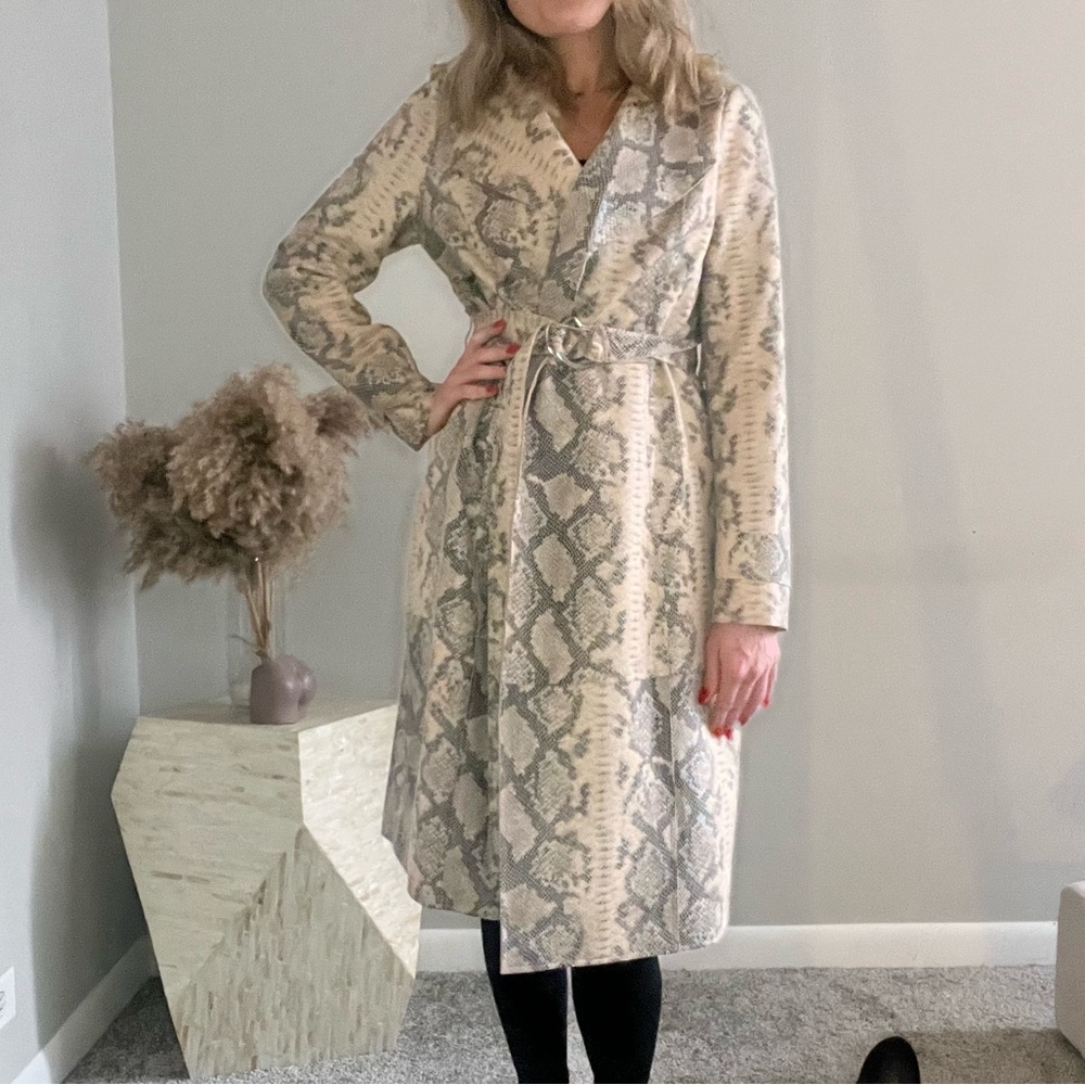 Sunset+Spring faux leather snakeskin trench coat